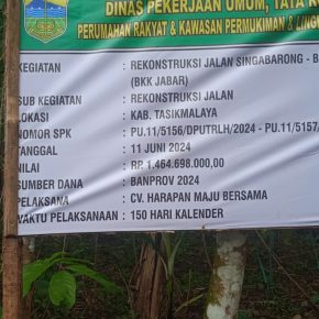 Pekerjaan Rekontruksi Jalan Singabarong Desa Banyurasa, Diduga Tidak Transparan