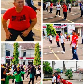 Danramil09/Mauk Kodim 0510/trs Laksanakan Senam Bersama Muspika Kecamatan Kemiri