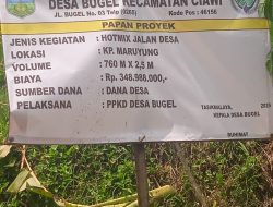 Warga Sambut Baik Pembangunan Jalan Hotmix di Desa Bugel kec.Ciawi